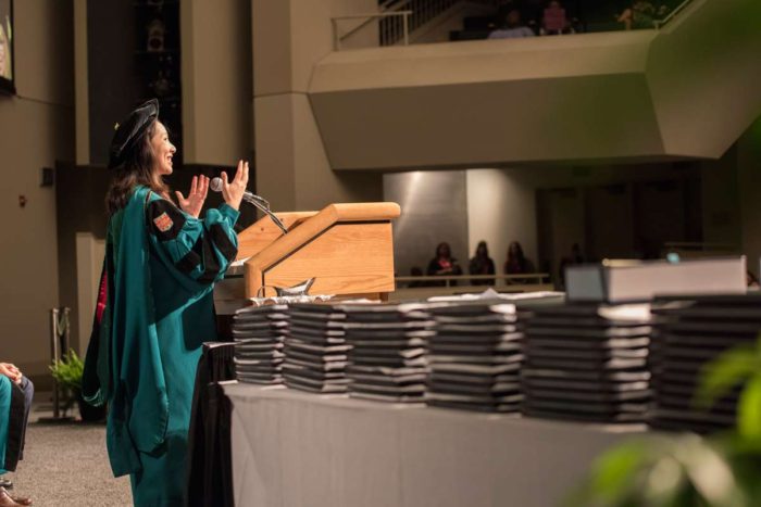 Dr. Leana Wen addressing the graduates